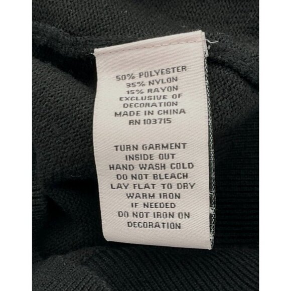 Nanette Lepore Black Sweater Ribbed Neck Cuffs Hem Pleated Lace Long Sleeves M - Picture 6 of 7